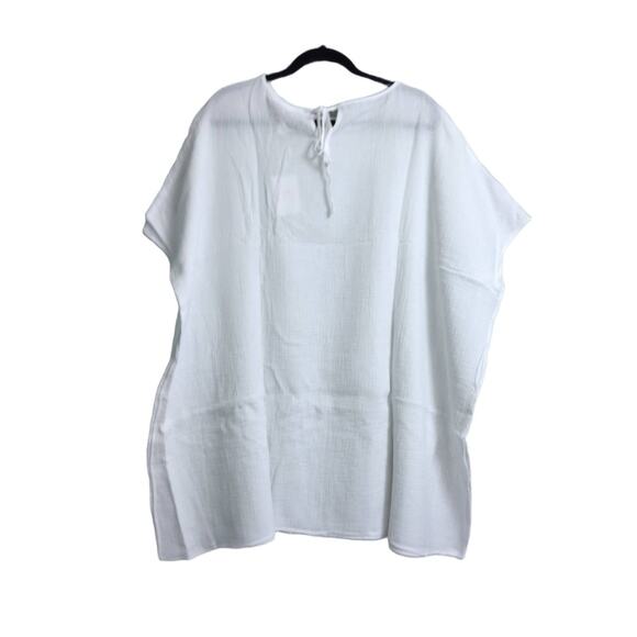 NWT Andie Magdalena Kaftan White Textured Short Sleeve Tie Back Loose Fit S/M - Picture 2 of 8
